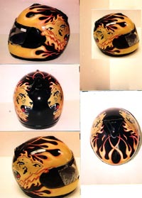 Cincinnati Makeup Artist Jodi Byrne Automotive Flaming Tiger Motorcycle Helmet